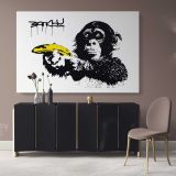 Monkey with Banana Banksy Graffiti Street Wall Arts Print in Framed Canvas