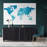 Modern Blue Water Color Large World Map Canvas Nursery Kids Playroom Wall Map Art Canvas Wall Art