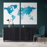 Modern Blue Water Color Large World Map Canvas Nursery Kids Playroom Wall Map Art Canvas Wall Art - Image 2