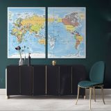 Official Detailed Political World Map Canvas Giant Blue Ocean Map with Different Size For Home Decor - Image 2
