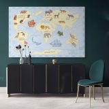 Nursery Vintage Map Of the World Kids Animal Maps Canvas Gift Home Decor For Wall Hanging