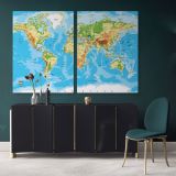 Blue Ocean Giant World Map Atlas Geography Political Canvas Wall Art - Image 2