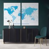 World Map With Different Colored Continents In Colors Of Blue Highly Detailed Canvas Wall Art - Image 2