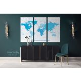 World Map With Different Colored Continents In Colors Of Blue Highly Detailed Canvas Wall Art - Image 3