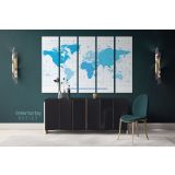 World Map With Different Colored Continents In Colors Of Blue Highly Detailed Canvas Wall Art - Image 5