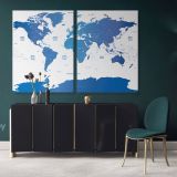Blue Detailed Official World Map Atlas Geography Political Canvas Wall Art - Image 2