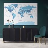 Blue Shades Detailed Official World Map Atlas Geography Political Canvas Wall Art