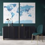 Blue Shades Detailed Official World Map Atlas Geography Political Canvas Wall Art - Image 2