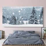 Panoramic Vintage Winter Christmas Village Snow Scene Holiday Framed Canvas