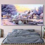 Vintage Winter Christmas Village Scene Holiday Decor Wall Art Print Painting Framed Canvas