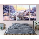 Vintage Winter Christmas Village Scene Holiday Decor Wall Art Print Painting Framed Canvas - Image 4