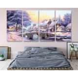 Vintage Winter Christmas Village Scene Holiday Decor Wall Art Print Painting Framed Canvas - Image 5