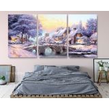 Vintage Winter Christmas Village Scene Holiday Decor Wall Art Print Painting Framed Canvas - Image 6