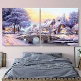 Vintage Winter Christmas Village Scene Holiday Decor Wall Art Print Painting Framed Canvas - Image 2