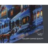 Panoramic Vintage Winter Christmas Village Scene Holiday Decor Framed Canvas - Image 3