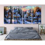 Panoramic Vintage Winter Christmas Village Scene Holiday Decor Framed Canvas - Image 5