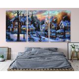 Panoramic Vintage Winter Christmas Village Scene Holiday Decor Framed Canvas - Image 6