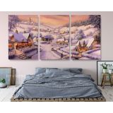 Winter Christmas Vintage Village Scene Holiday Decor Print Painting On Framed Canvas - Image 3