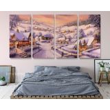 Winter Christmas Vintage Village Scene Holiday Decor Print Painting On Framed Canvas - Image 4
