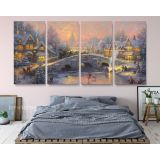 Winter Christmas Vintage Village Scene Holiday Decors On Framed Canvas - Image 4