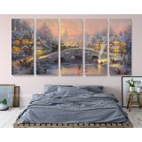 Winter Christmas Vintage Village Scene Holiday Decors On Framed Canvas - Image 5