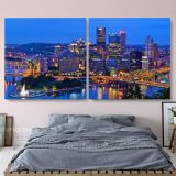 Panoramic Canvas Pittsburgh City Night View Canvas Pittsburgh Wall Art - Image 2
