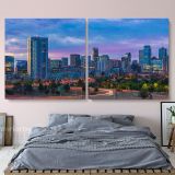 Denver City Skyline Sunrise Canvas with Frame Rolled Canvas Wall Murals - Image 2