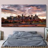 Denver City Skyline Sunset Canvas with Frame Rolled Canvas Wall Mural
