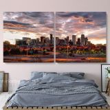 Denver City Skyline Sunset Canvas with Frame Rolled Canvas Wall Mural - Image 2