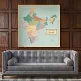 Vintage India Map Canvas with Frame Atlas India Wall Map Art Picture Poster Print