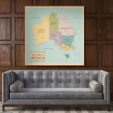 Political Map of Australia Vintage Canvas with Frame Atlas Wall Picture Poster Print