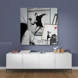 Banksy Style Girl with Ballon Flower Thrower Collage Canvas with Frame
