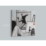 Banksy Style Girl with Ballon Flower Thrower Collage Canvas with Frame - Image 3