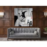 Banksy Style Girl with Ballon Flower Thrower Collage Canvas with Frame - Image 4