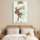 Dancing Under Mistletoe - Joyful 1912 Christmas Postcard canvas wall art