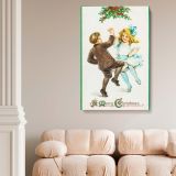 Dancing Under Mistletoe - Joyful 1912 Christmas Postcard canvas wall art - Image 2