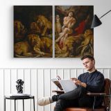 Daniel in the Lions' Den by Sir Peter Paul Rubens - two-panel canvas displayed in a reading room