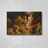 Daniel in the Lions' Den by Sir Peter Paul Rubens - single-panel canvas displayed above a console table