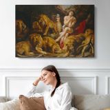 Daniel in the Lions' Den by Sir Peter Paul Rubens - single-panel canvas displayed above a sofa