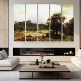 Day-s Beginning by Albert Bierstadt - multi-panel canvas displayed in a modern living room