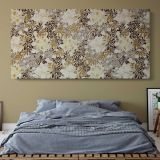 Decorative Botanical Wallpaper Pattern by William Morris — single-panel canvas above a bed with blue bedding