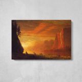 Deer at Sunset by Albert Bierstadt - single-panel canvas displayed above a console table