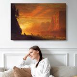 Deer at Sunset by Albert Bierstadt - single-panel canvas displayed above a sofa