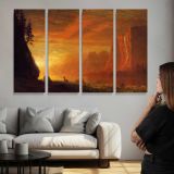 Deer at Sunset by Albert Bierstadt - multi-panel canvas displayed above a sofa