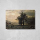 Deer in a Landscape by Albert Bierstadt - single-panel canvas displayed above a console table