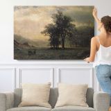 Deer in a Landscape by Albert Bierstadt - single-panel canvas shown with a person for scale
