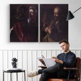 Denial of Peter by Caravaggio - two-panel canvas displayed in a reading room