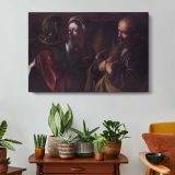 Denial of Peter by Caravaggio - single-panel canvas displayed above a console table