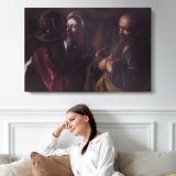 Denial of Peter by Caravaggio - single-panel canvas displayed above a sofa