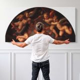Deposition of Christ by Agnolo Bronzino — single-panel canvas shown behind a standing person for scale